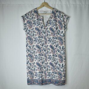 Madewell Women's Dress Silk Shift Short Sleeve V Neck Paisley Mini